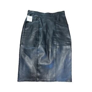 Vintage Womens Black Leather Pencil Skirt Size 10 Lined Luxury New With Tags Mid